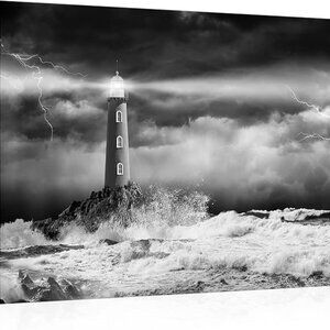 Framed Lighthouse Print Wall Art - Black & White Nautical Coastal Decor - Good C